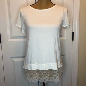 NWT Ivanka Trump White Lace Trim Blouse size XS